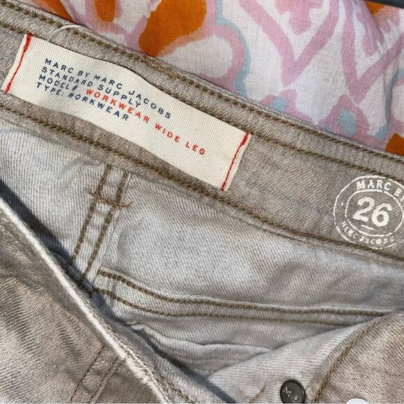Marc by Marc Jacobs Cal Linen Cotton Workwear Wide Leg Flare Jeans Pants Size 26 - Picture 9 of 14
